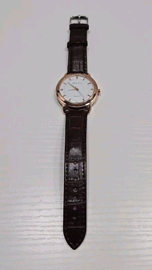 Mreurio White Dial Rose Gold Tone Case Brown Leather Band MensWatch New Battery