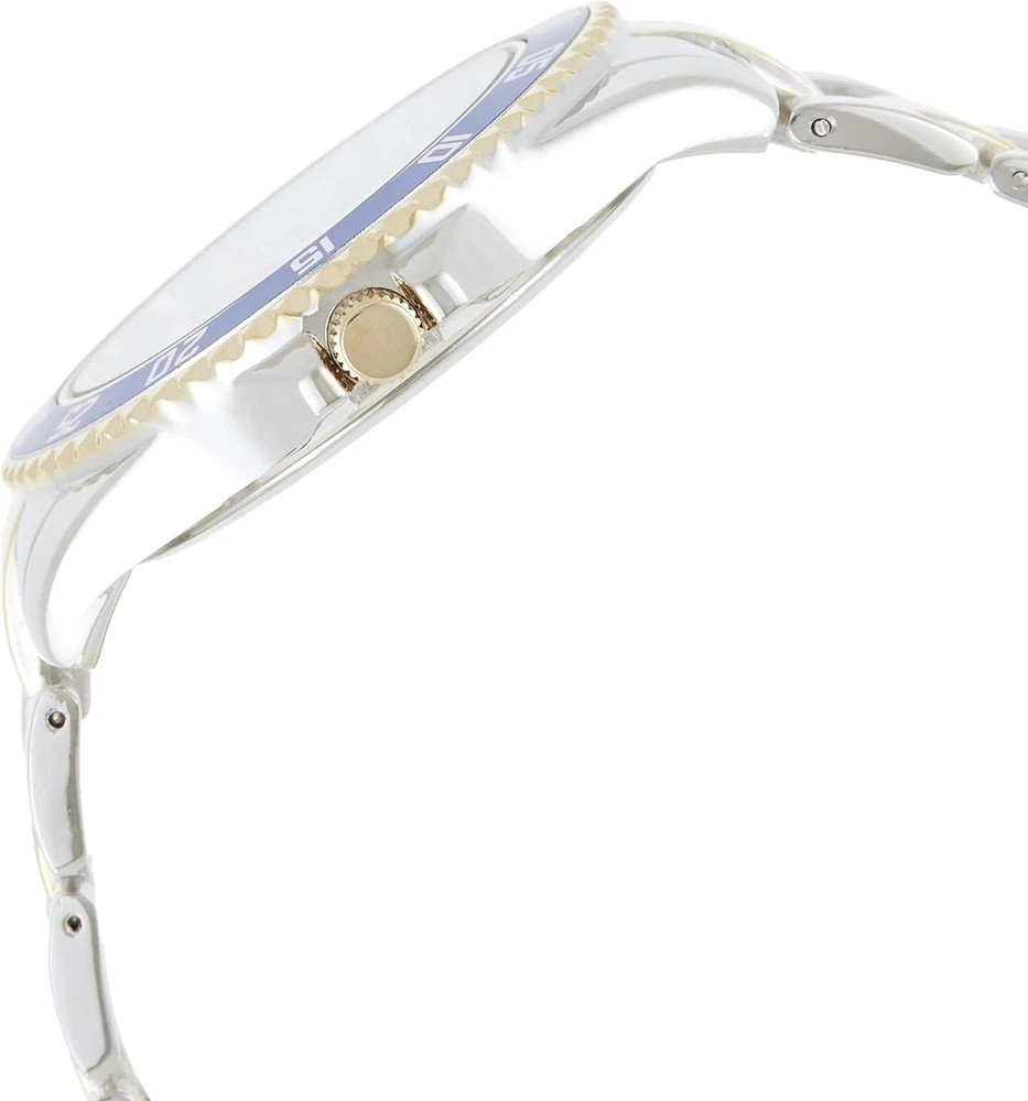 Watch with Royal Blue Dial and Fold-Over Clasp – Gold and Silver Metal Bracelet