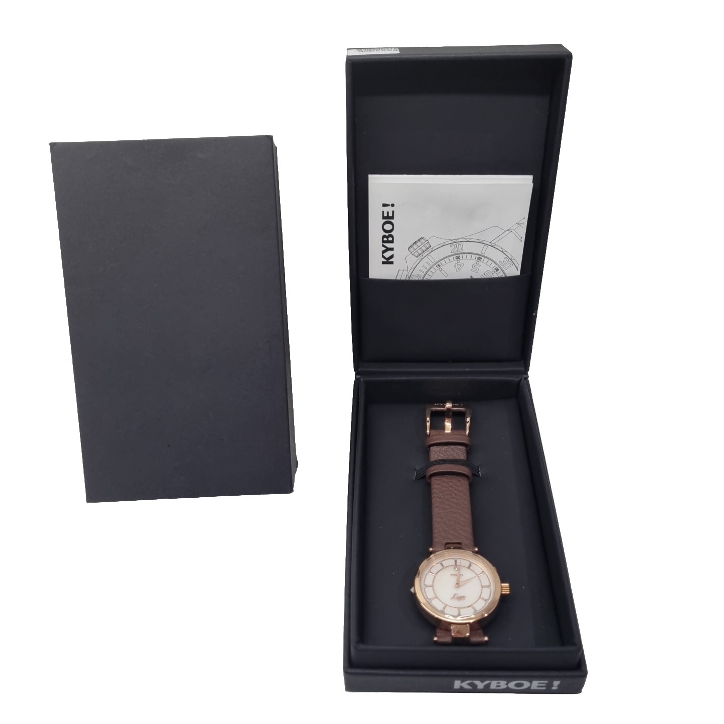 KYBOE! Lago Wristwatch Rose Gold Diamante Stud LED 35mm Leather Strap Boxed NOS