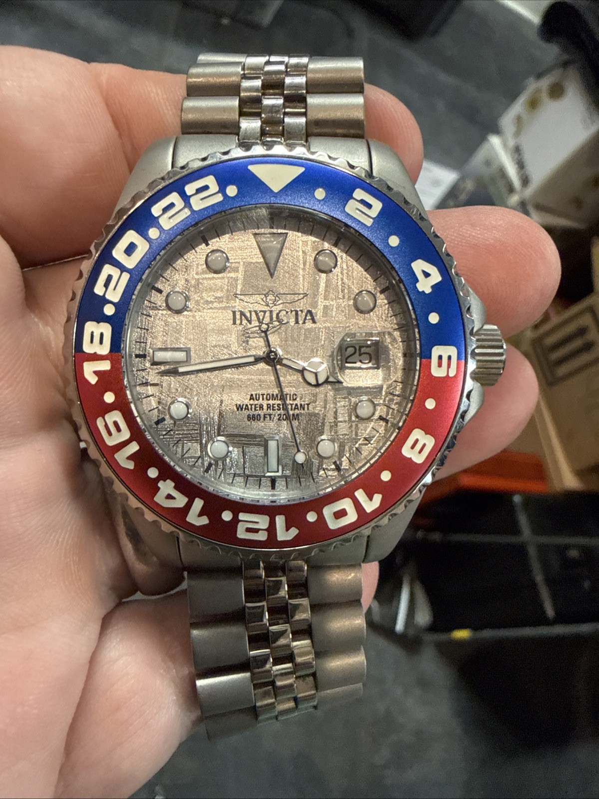 RARE Invicta Titanium Diver Meteorite “PEPSI” Bezel 25J Swiss SW300 Auto #30439