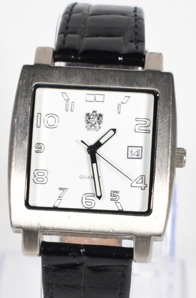Paolo Gucci Men’s Analog Watch Rectangular Silver Bezel Date 36mm #G044