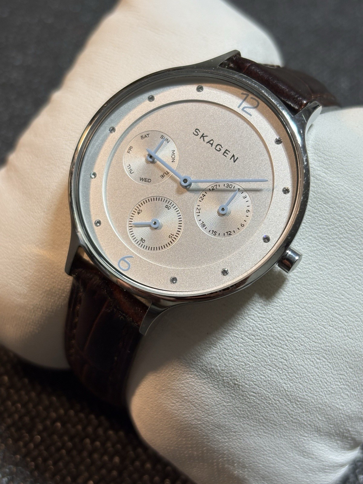 Skagen Denmark Anita Brown Leather Strap Women Watch SKW2449,Day/Date,Stainless