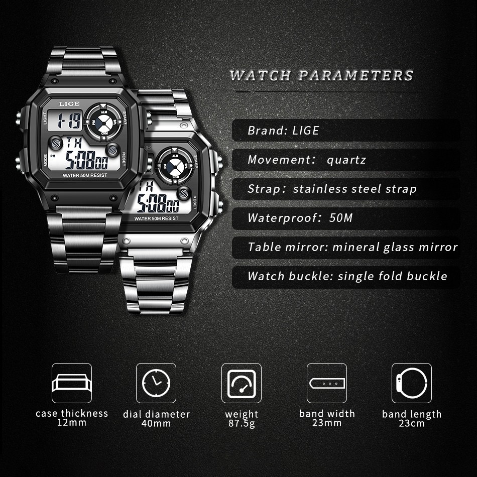 Luxury Men Watch Quartz LED Digital Luminous Date Waterproof Man Wristwatch Gift