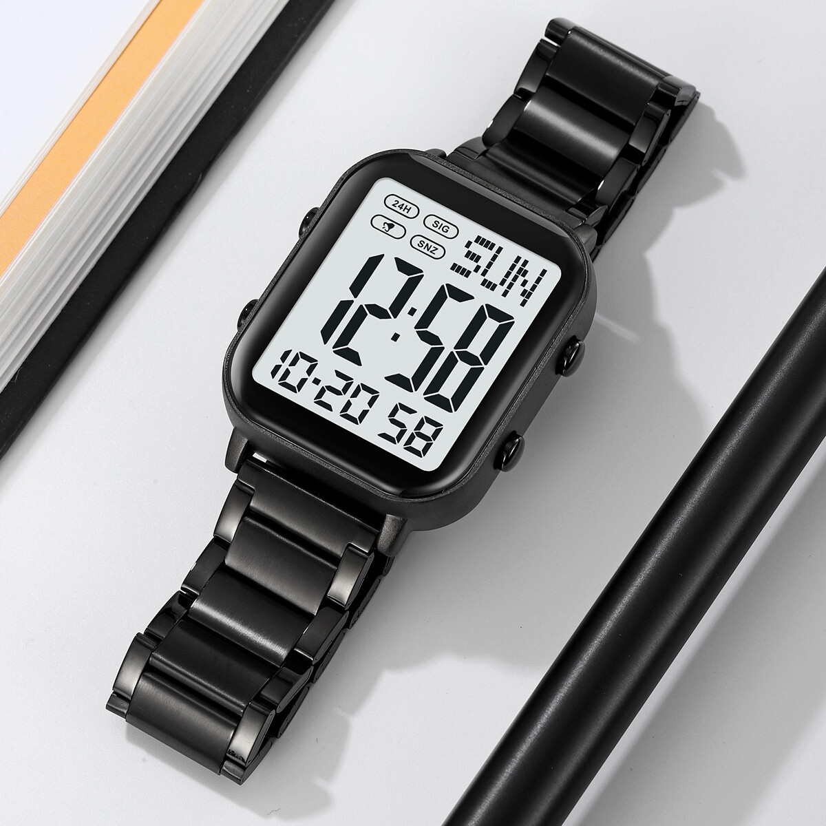 SKMEI Men Watch Rectangle Digital Wristwatch Full Steel Electronic Digital Watch