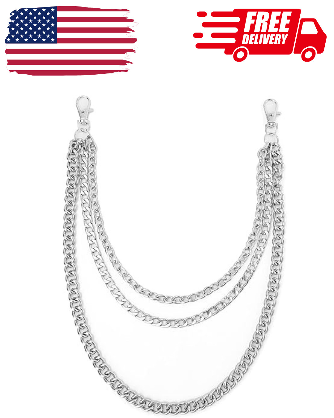 Fensong 3-Layer Wallet Chain, Chains for Men, common practice, silvery