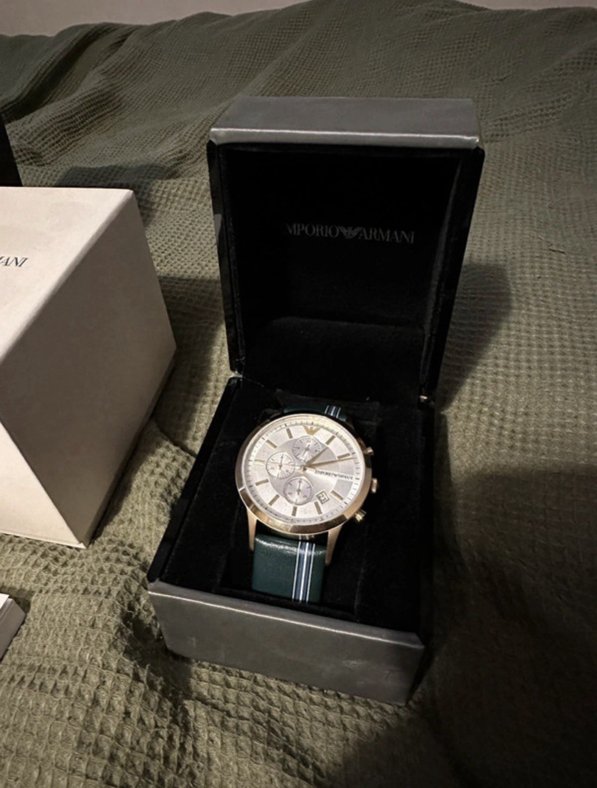 Emporio Armani Renato Silver Green Leather Men’s Quartz Chronograph AR11233