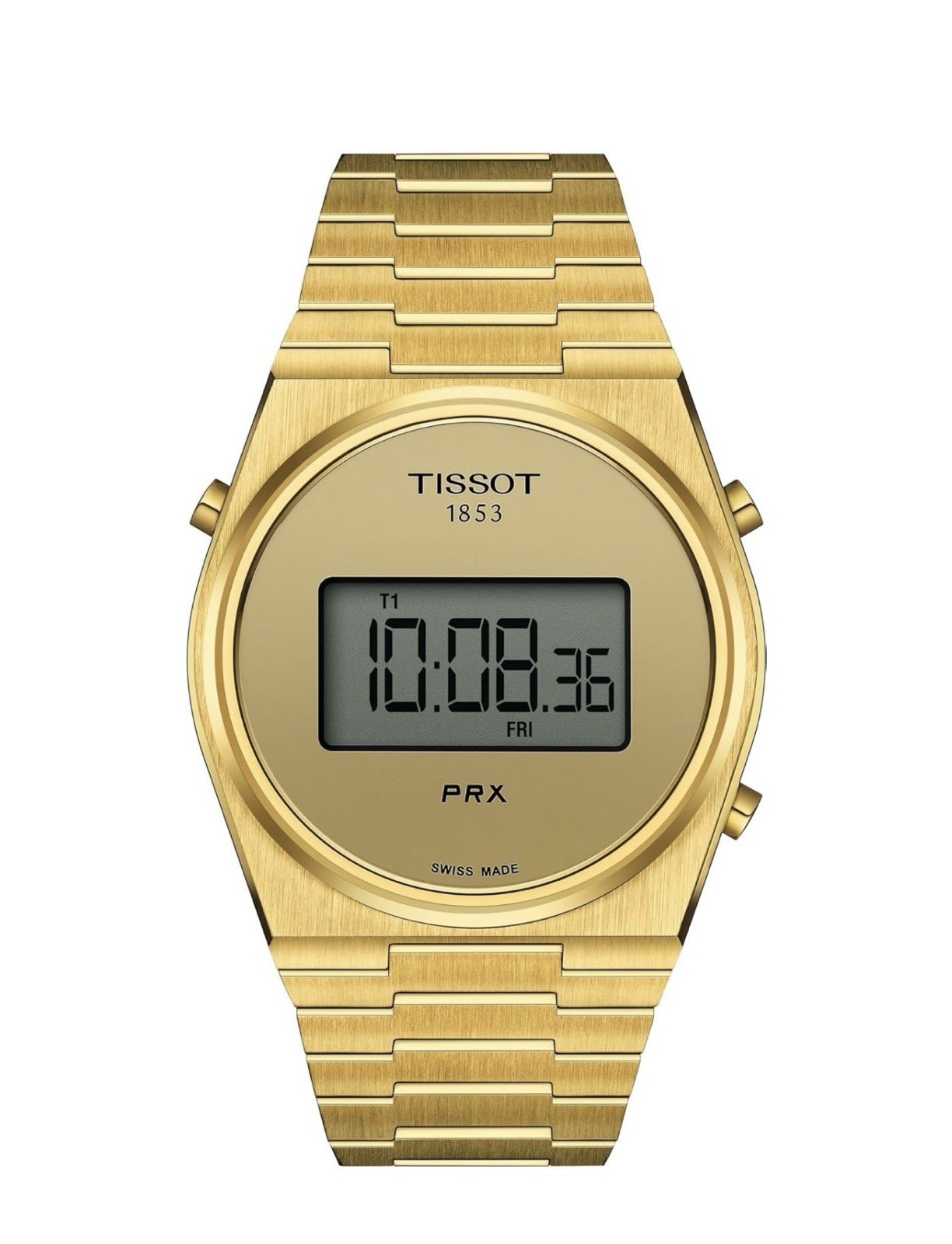 Tissot PRX Swiss Made Quartz Digital Watch Gold Dial Gold Steel Bracelet