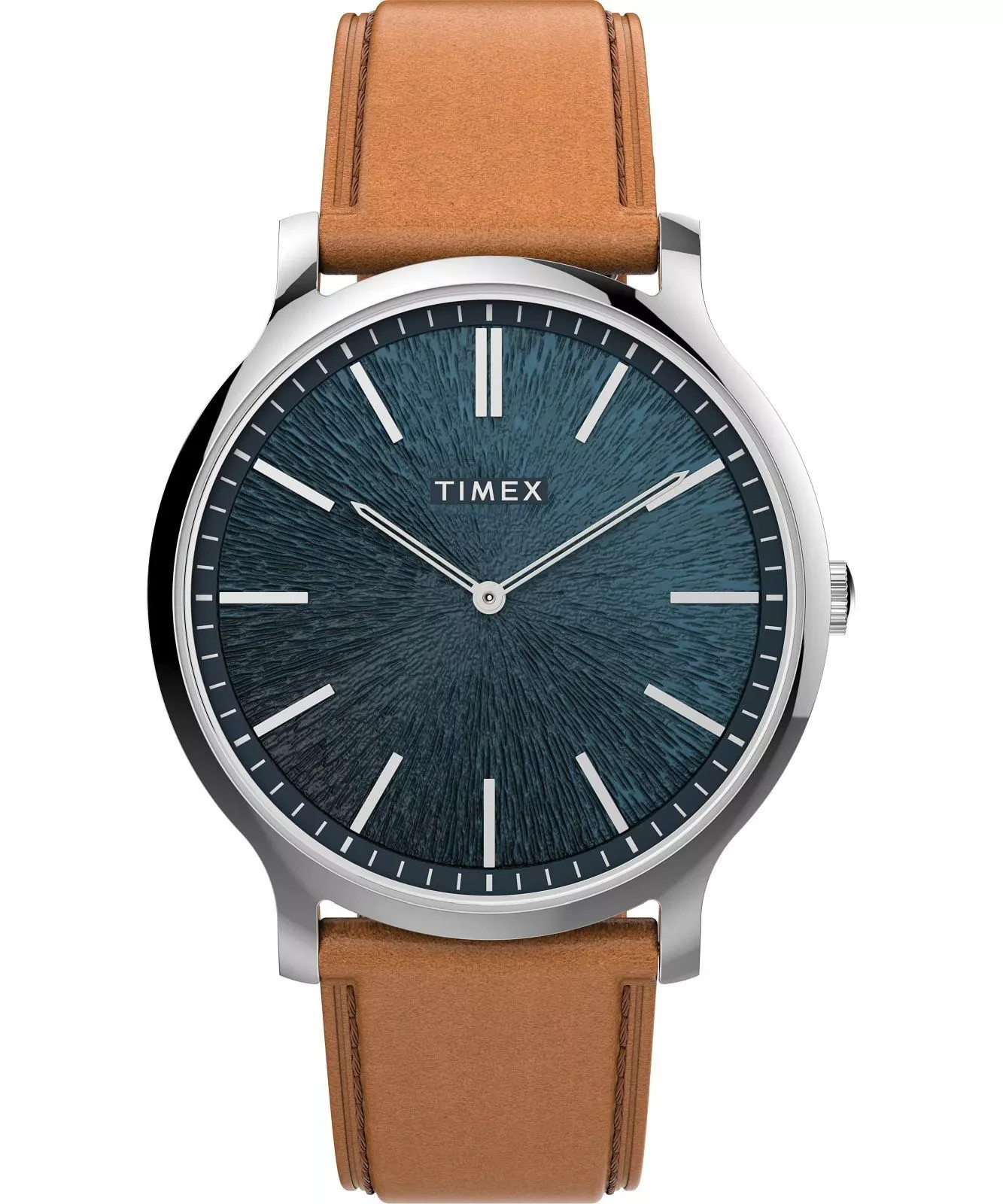 Timex Gallery Men’s Blue Dial Brown Leather Deployment Clasp Watch TW2V43400VQ