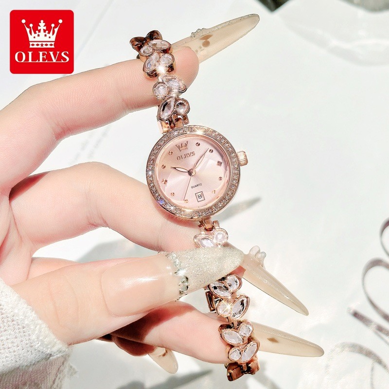 OLEVS Diamond Small Dial Wristwatch Calendar Luminous Quartz Watch for Women