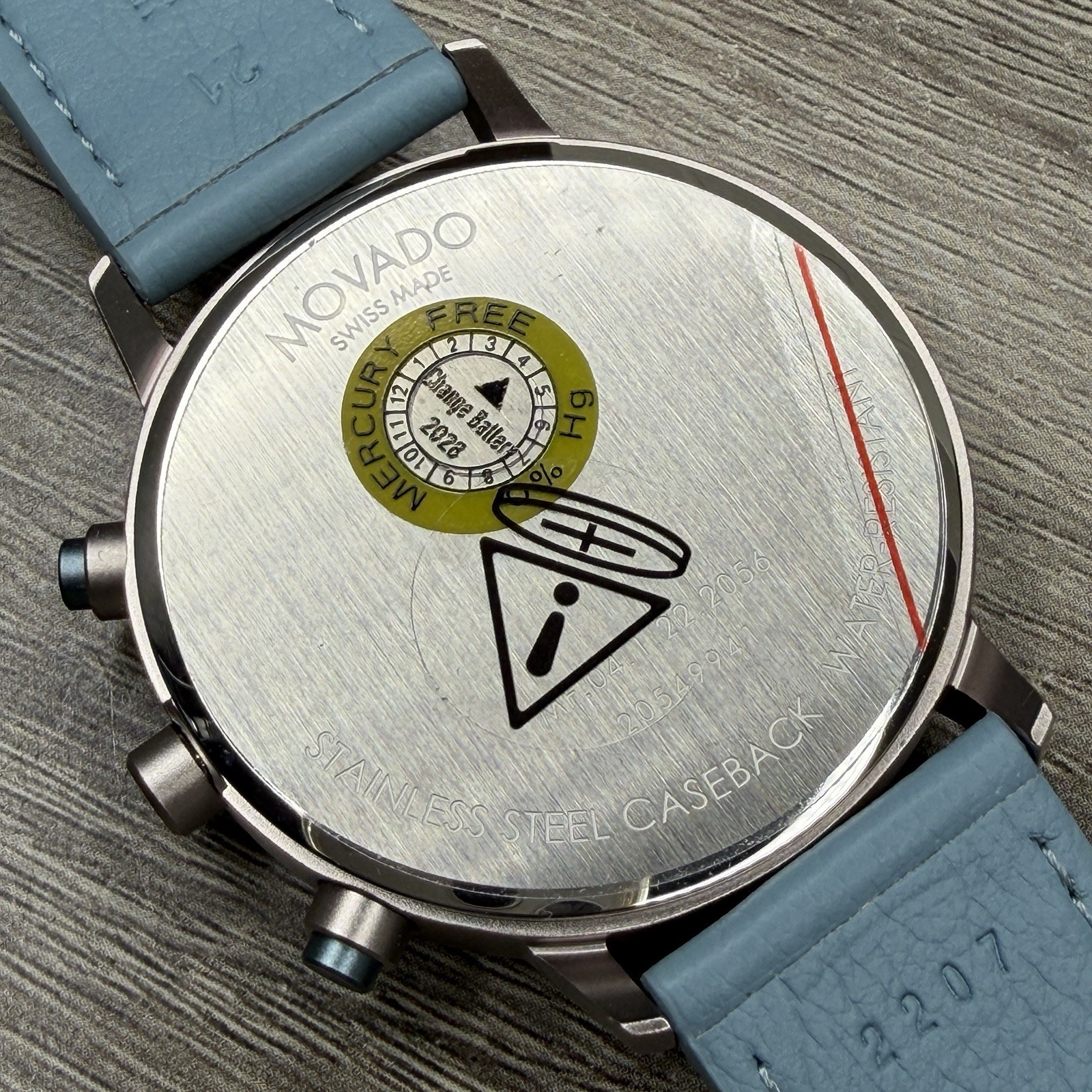 NEW✅SWISS✅ Movado FACE Silver Dial Blue Leather Chrono Aluminum Watch 3640148