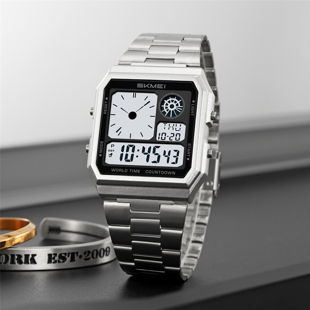 SKMEI Men Digital Watch LED Light Watch Fashion Square Steel Watches Male Gifts