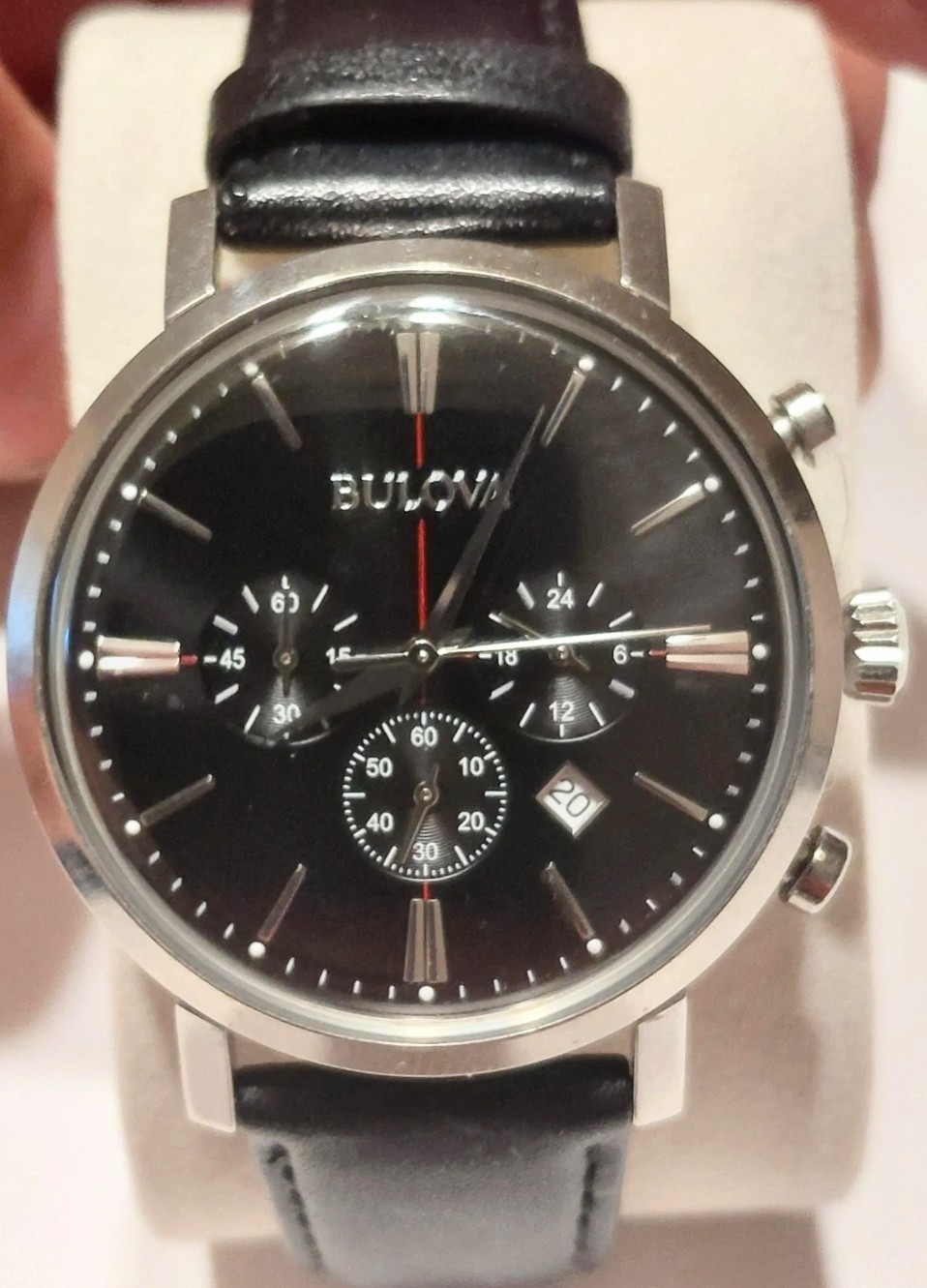 Bulova Classic Aerojet 96B262 Date 24Hr Black Dial 41-42mm Leather Strap