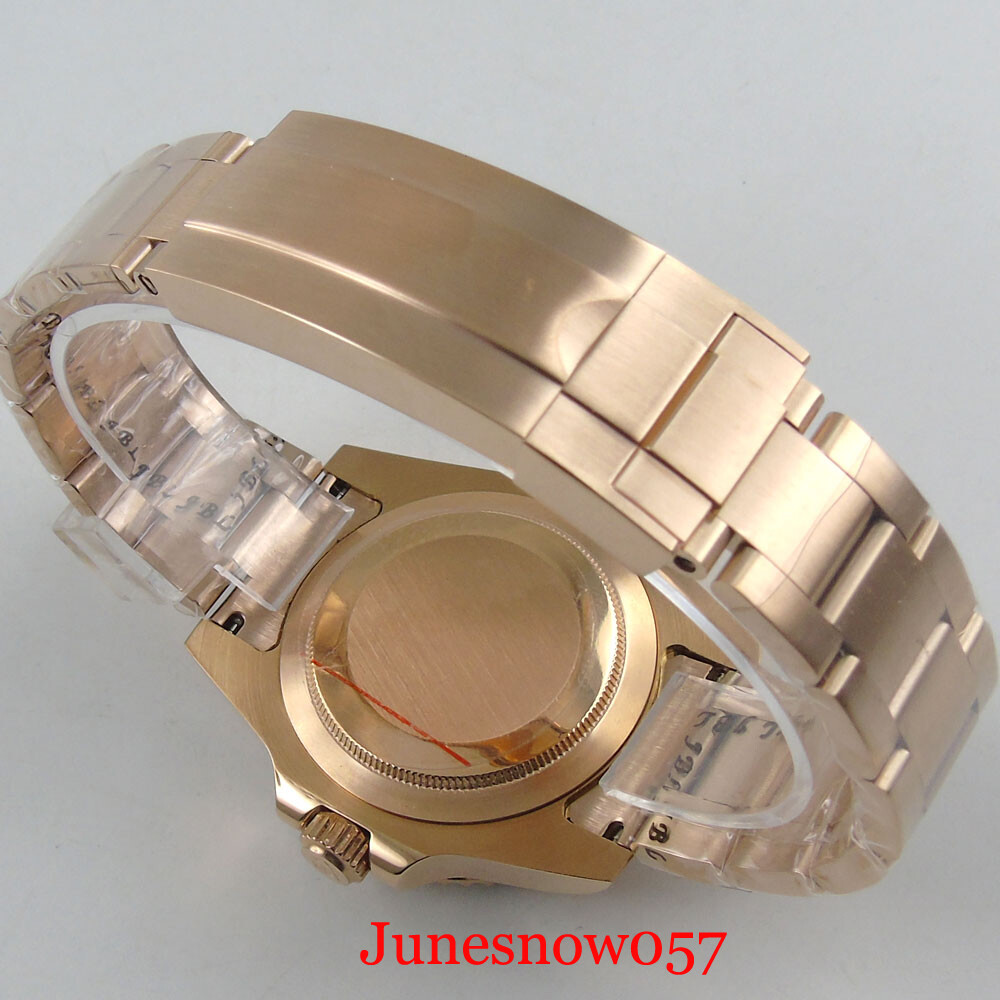 Bliger Sterile Dial Rose Gold Automatic Watch Case GMT Brush Strap Slope Insert
