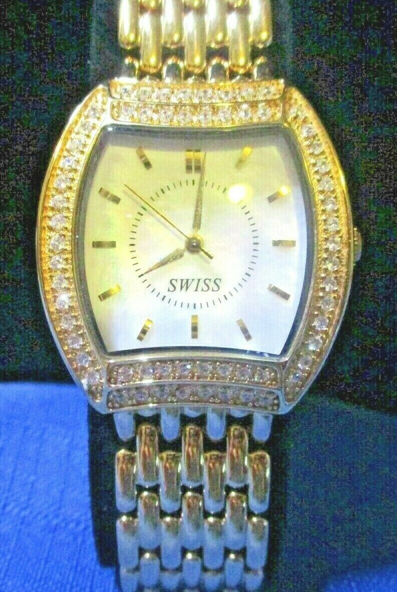 Diamonique(R) Tonneau-Shape Case Goldtone Watch-Swiss Movement-NEEDS NEW BATTERY