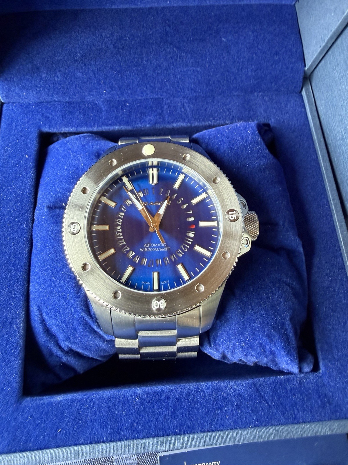 Aragon Matador Blue Dial Red Date 50mm Watch NH35 Automatic Sapphire Excellent