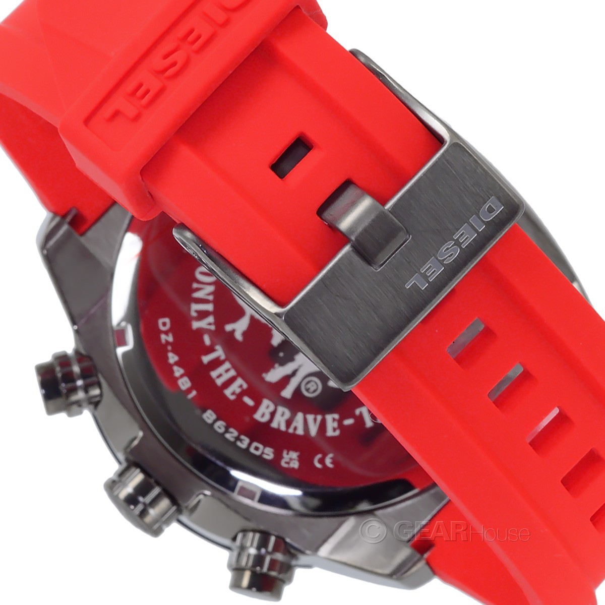 DIESEL Overflow Mens Chronograph Watch, Gunmetal Gray Dial, Red Silicone Band