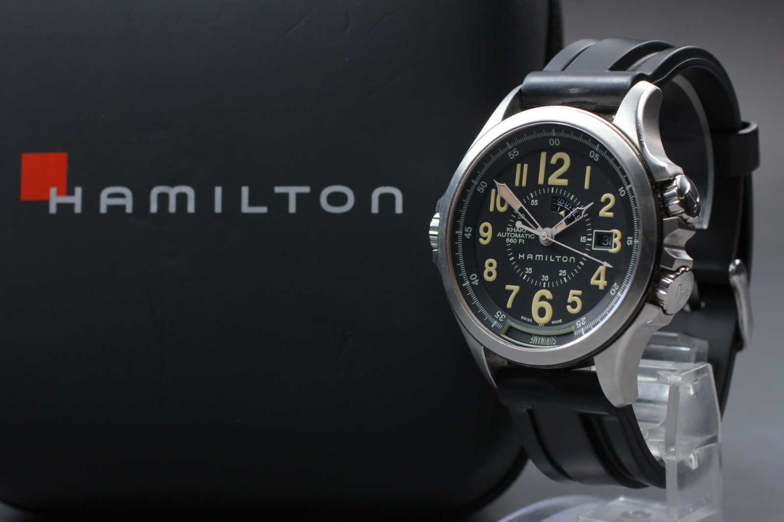“N MINT” Hamilton Khaki Conservation Harrison Ford H775650 AT Black Men’s Watch