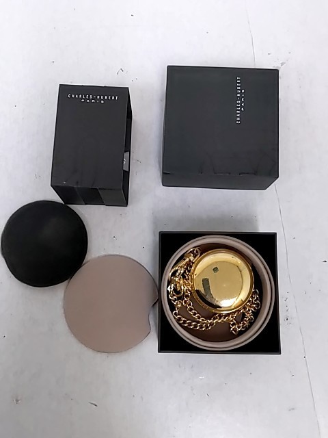 Charles-Hubert Paris Gold-Plated Stainless Steel Double Cover Pocket Watch