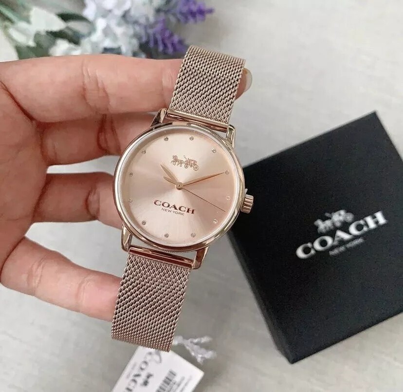 Coach 14503742 Grand Carnation Gold Glitz Dial Mesh Band Women’s 36mm Watch