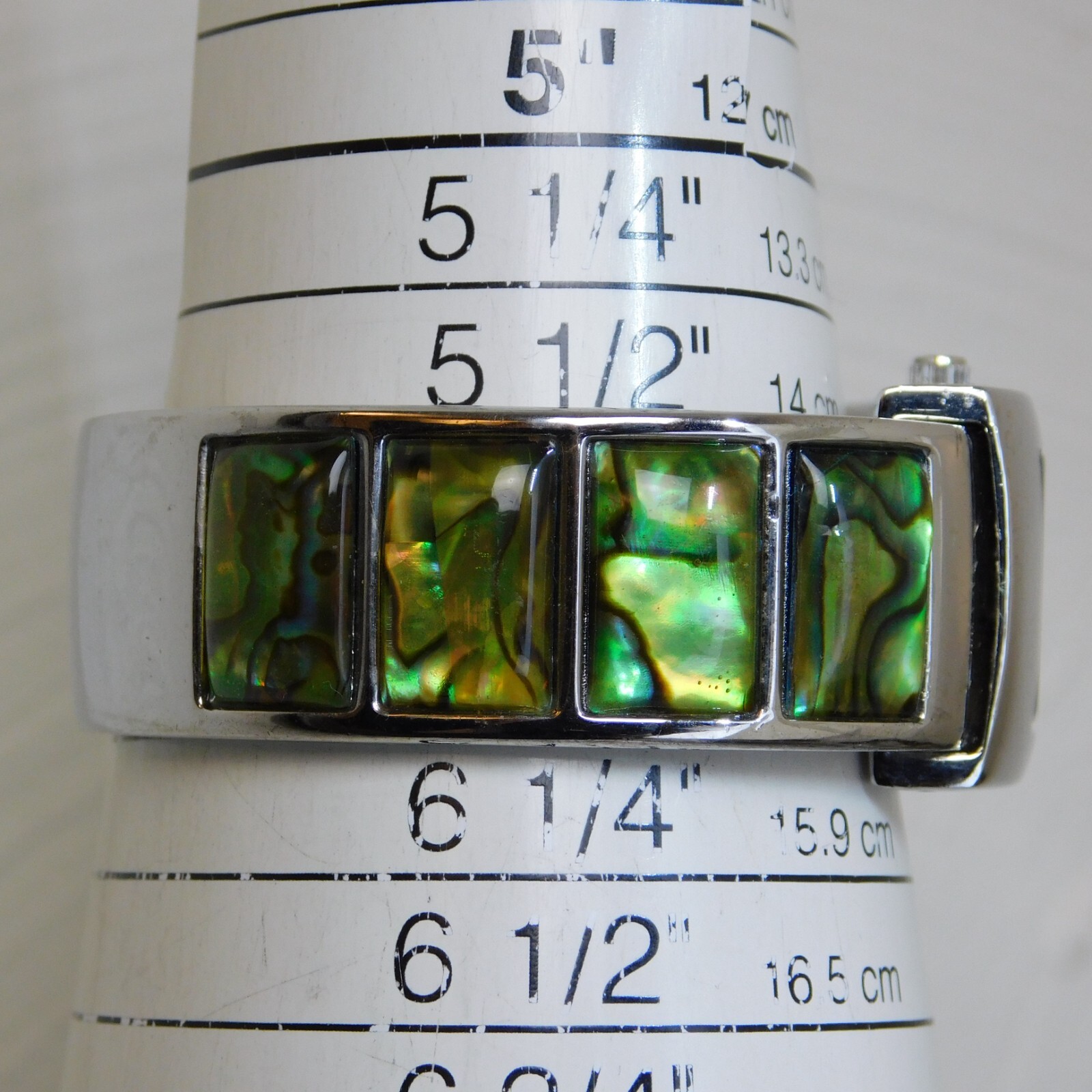 Mother of Pearl Inlay Cuff Bracelet Quartz Women’s Watch Sz. 6″ New Battery