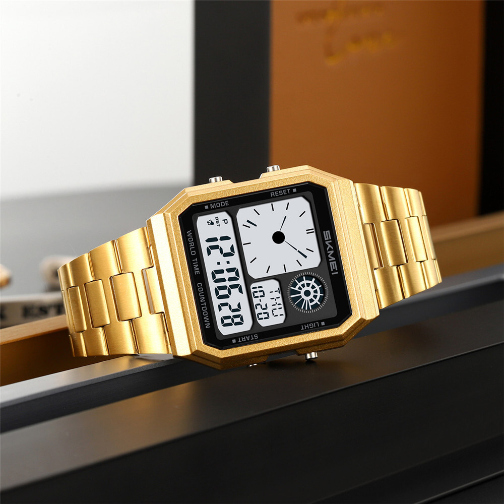 SKMEI Men Digital Watch LED Light Watch Fashion Square Steel Watches Male Gifts