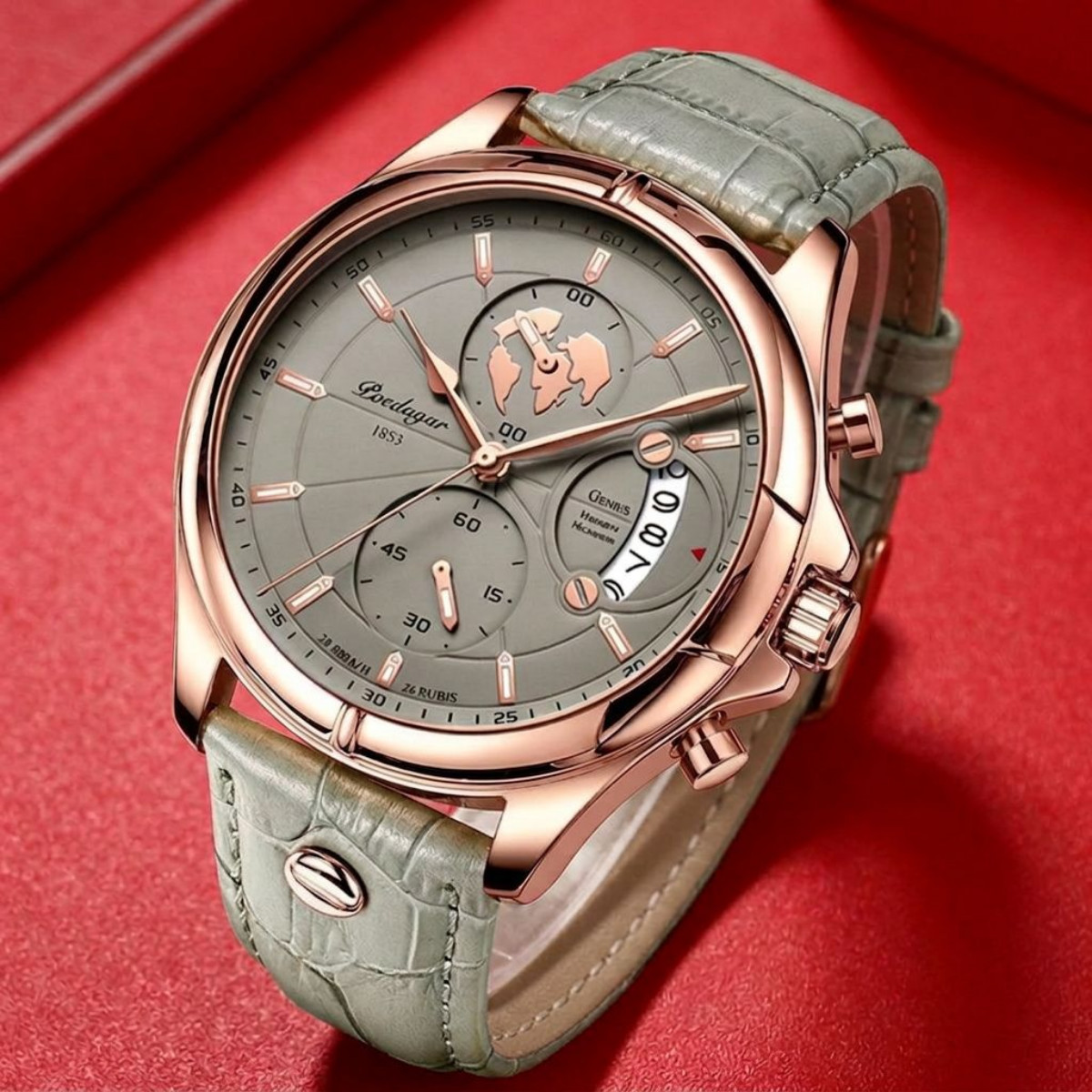 Mens Gray Dial Fashion Watch Leather Strap Quartz Waterproof Sport Wristwatch