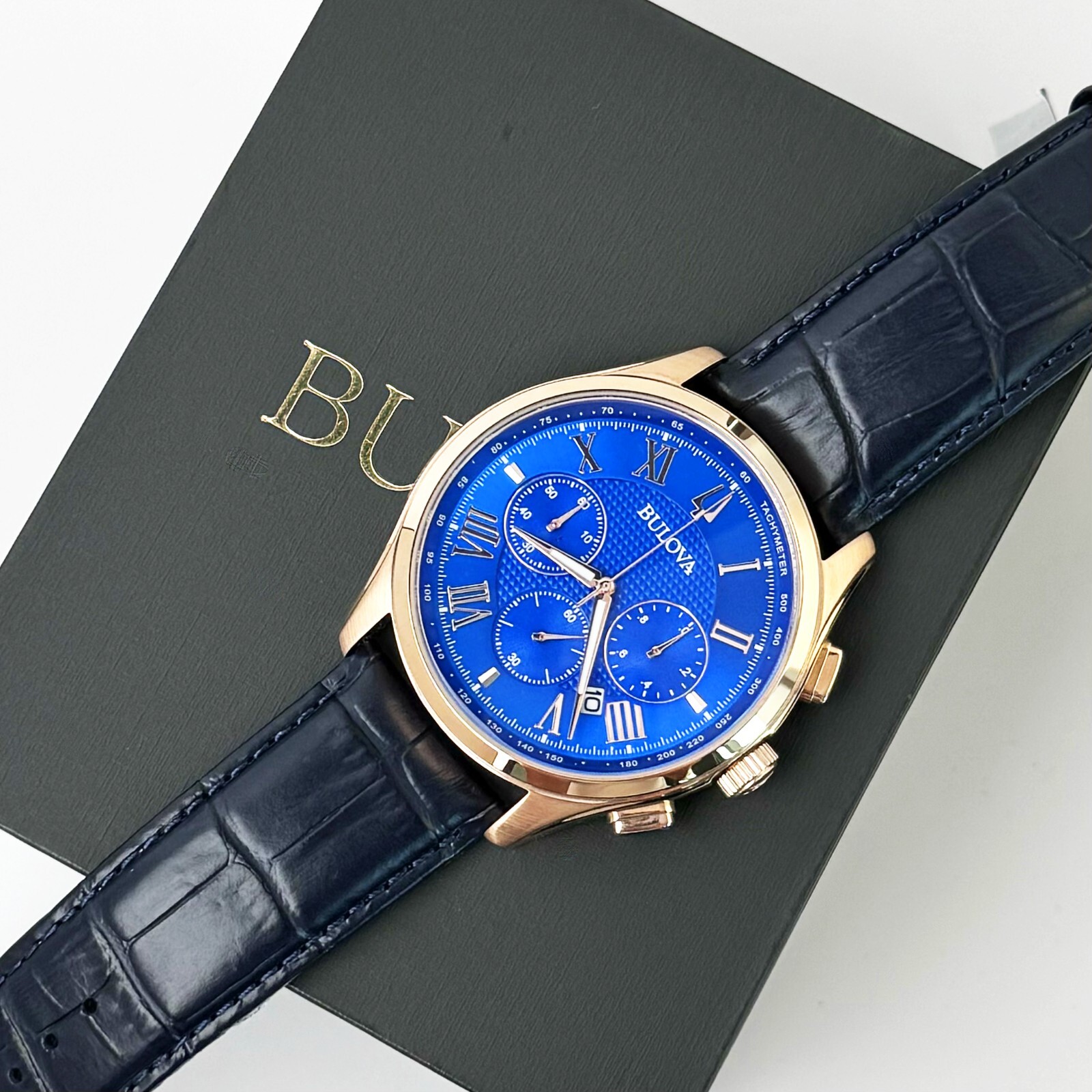 BULOVA 97B170 Wilton Men’s Classic Watch Leather Strap Quartz chronograph 46.5mm