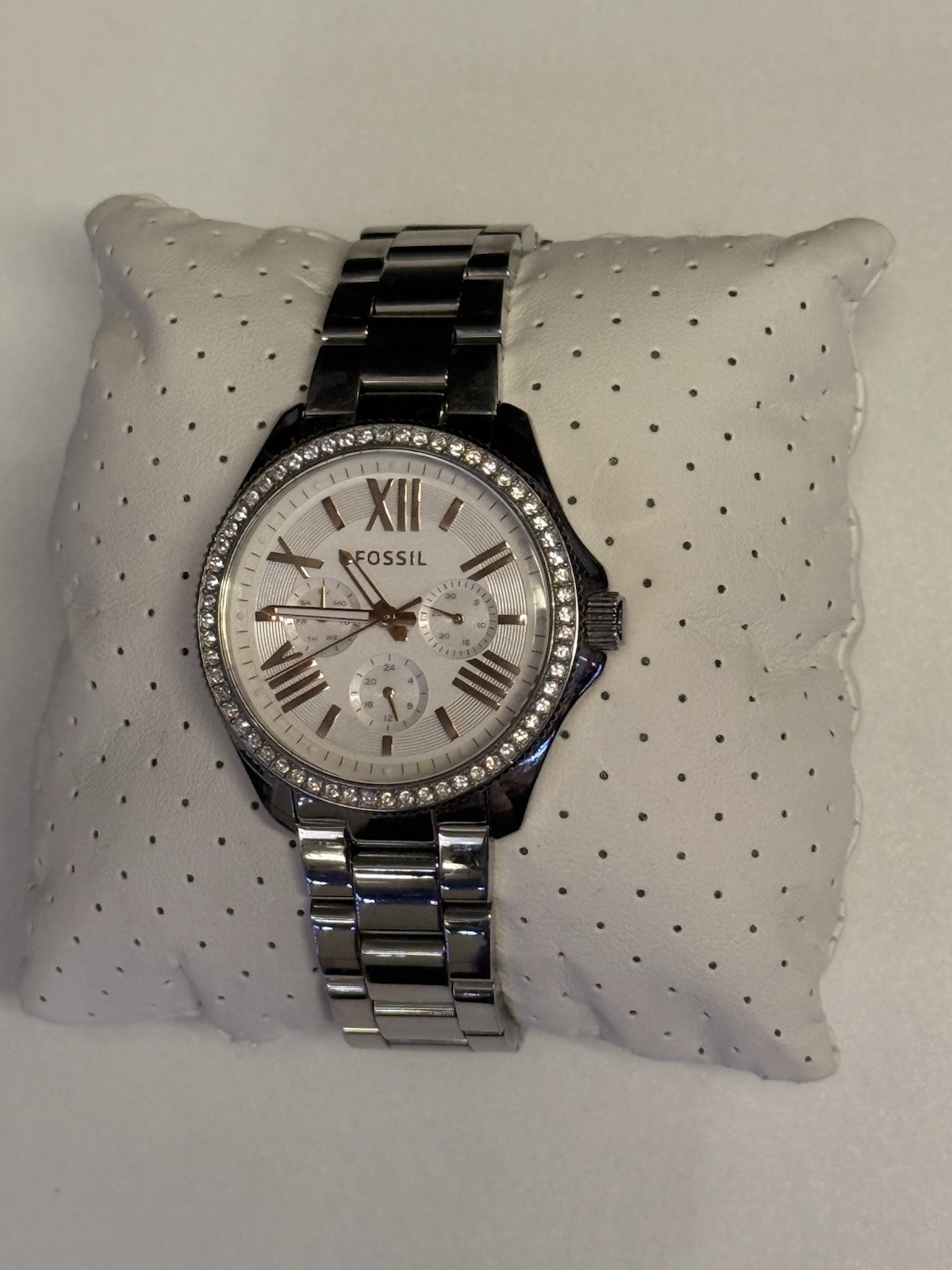 Fossil AM4629 45mm Silver Stainless Steel Case Bracelet White Dial Chronograph