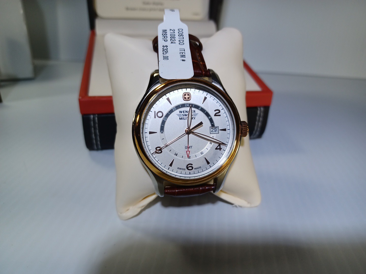 Wenger Swiss Military Classic Executive GMT Watch Rose Gold Brown Leather 100m