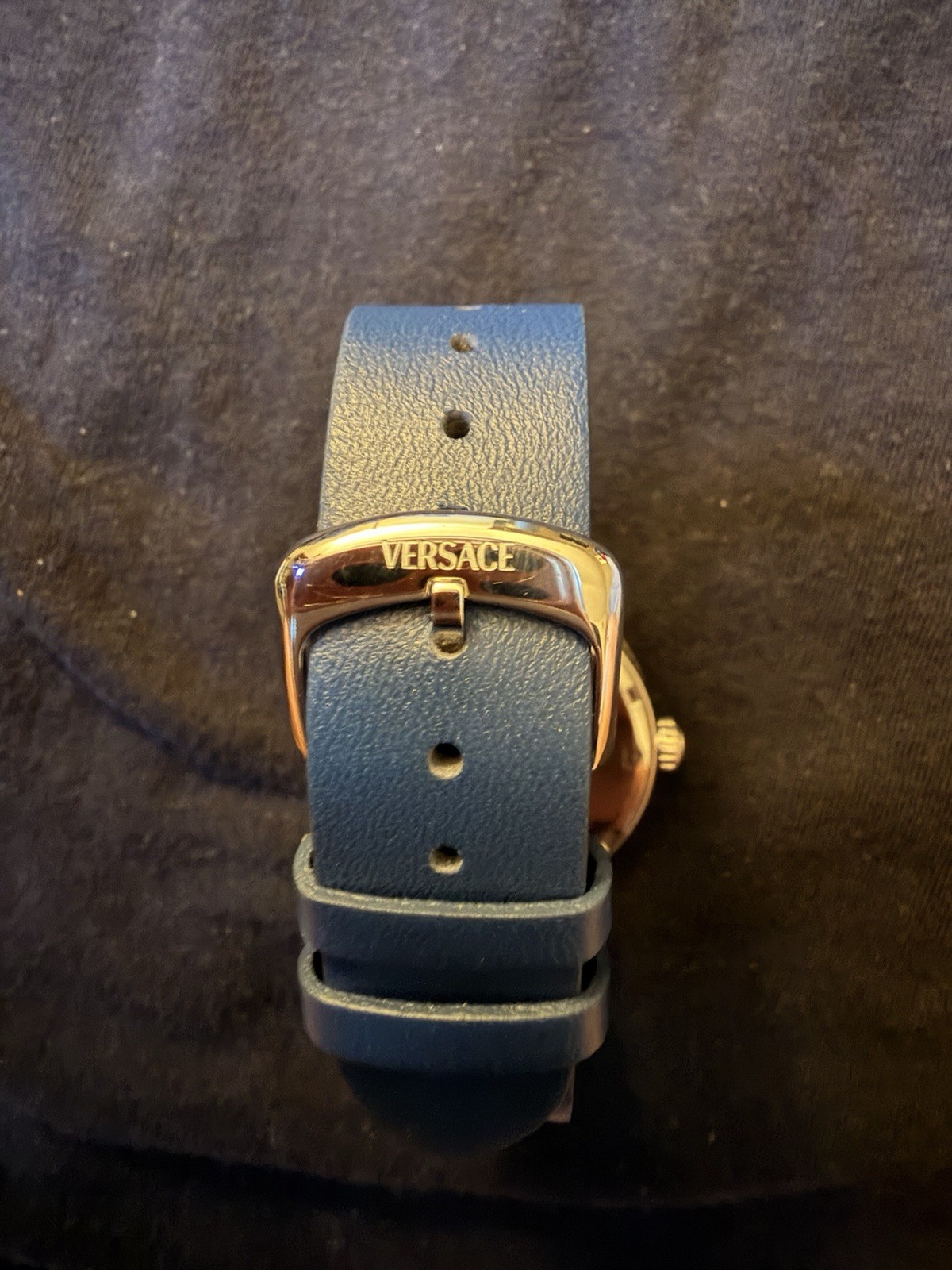 Versace Men’s Swiss Made Quartz Blue Dial Blue Leather Strap Gold Case 38mm