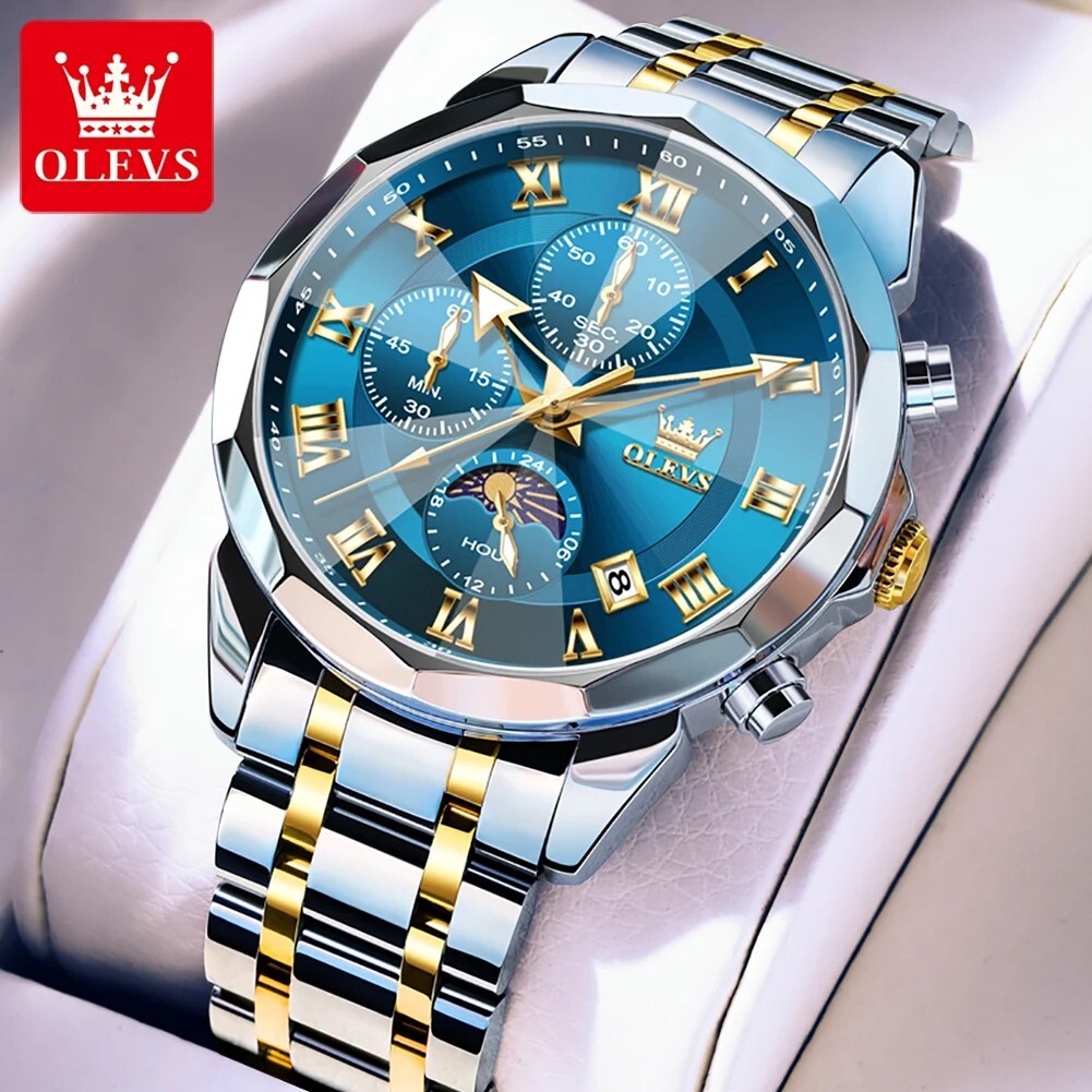 OLEVS Waterproof Watch Men’s Quartz Luminous Luxury Steel Stainless Men Strap
