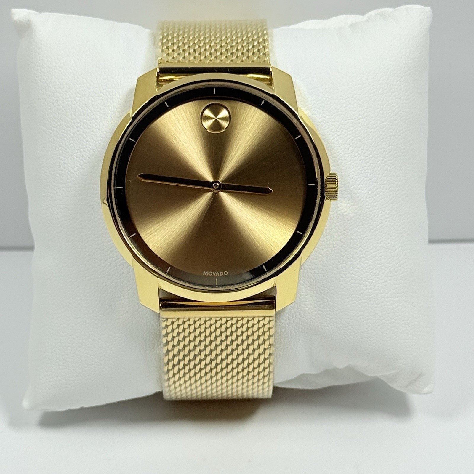Movado Bold Gold Sunray Mesh Bracelet 44mm Men’s Watch 3600373