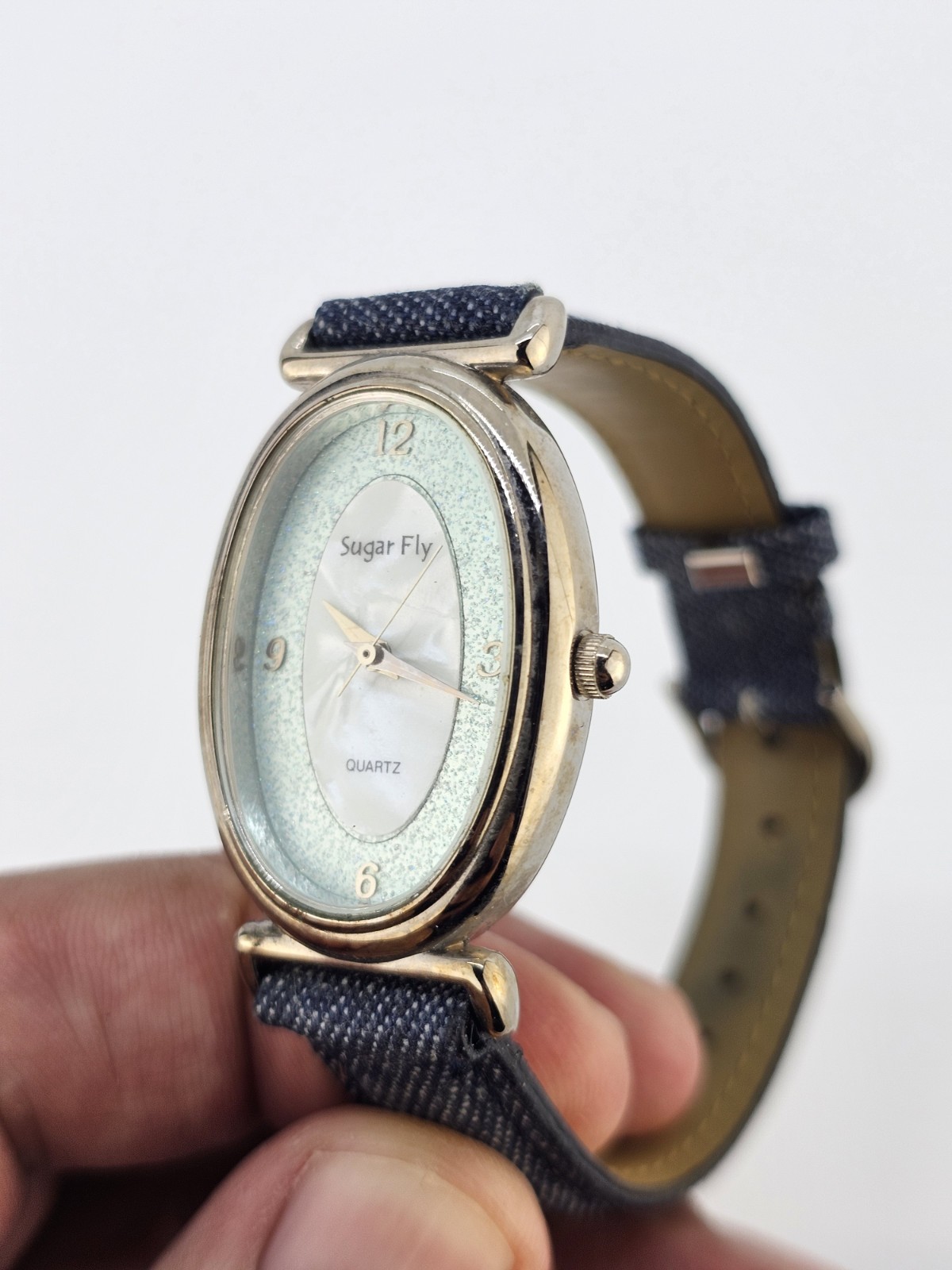 Women’s Watch 25MM Multicolor Dial Dark Blue Denim Leather Bands NEW Battery