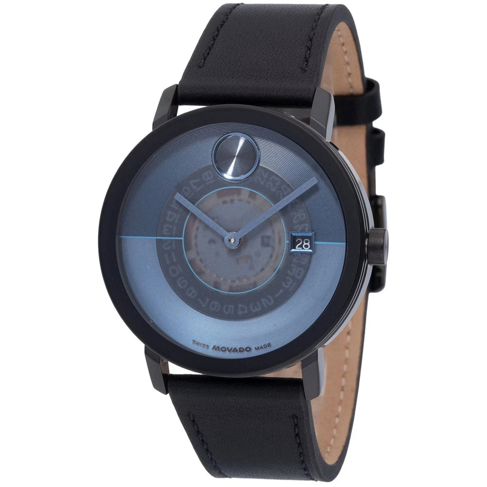 Movado Men’s Bold Evolution 2.0 Blue Dial Black Leather Strap Watch 3601227
