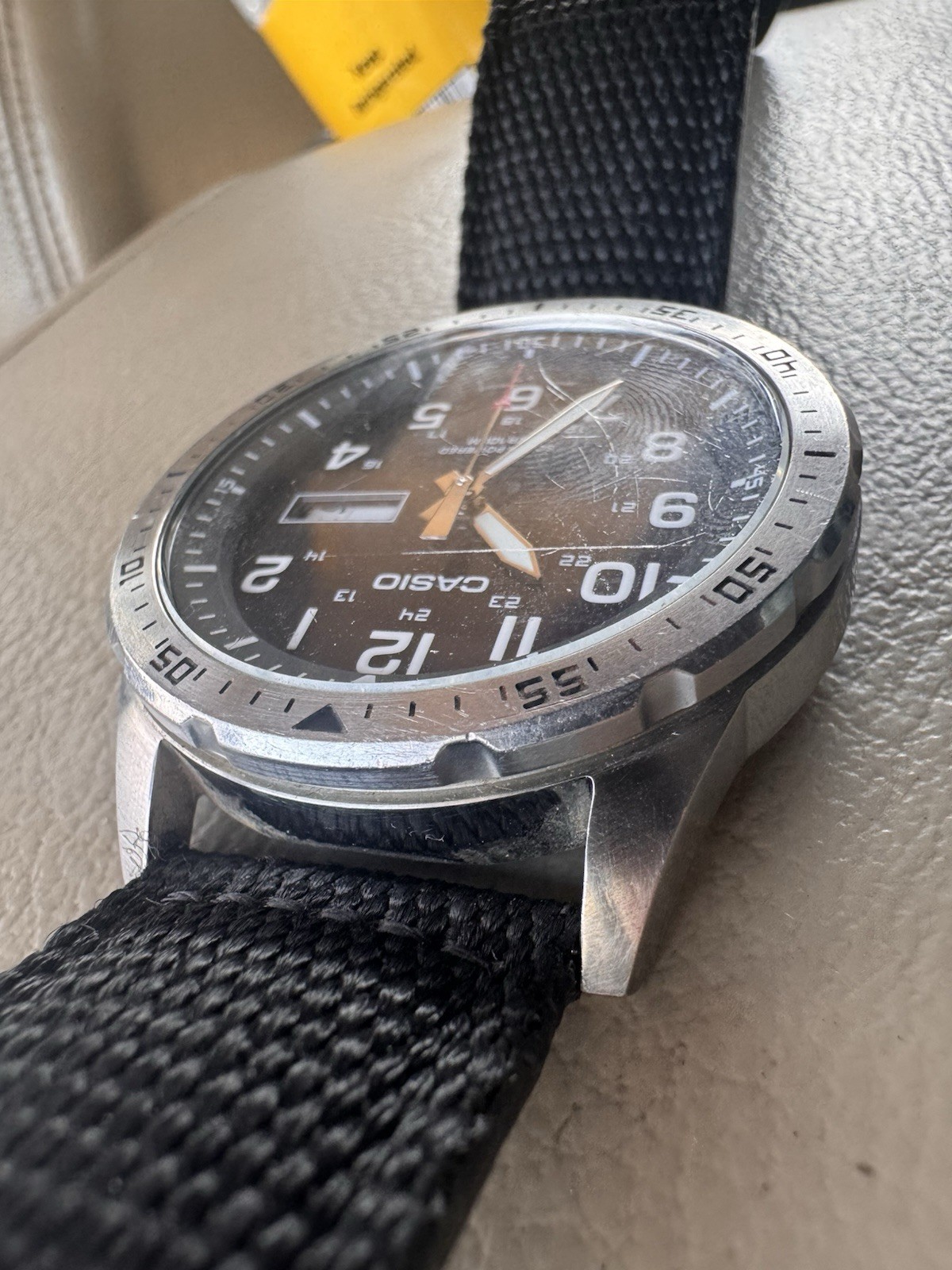 Casio MTP-S120 Solar Quartz Day/Date 100m Black Dial NATO Nylon Strap