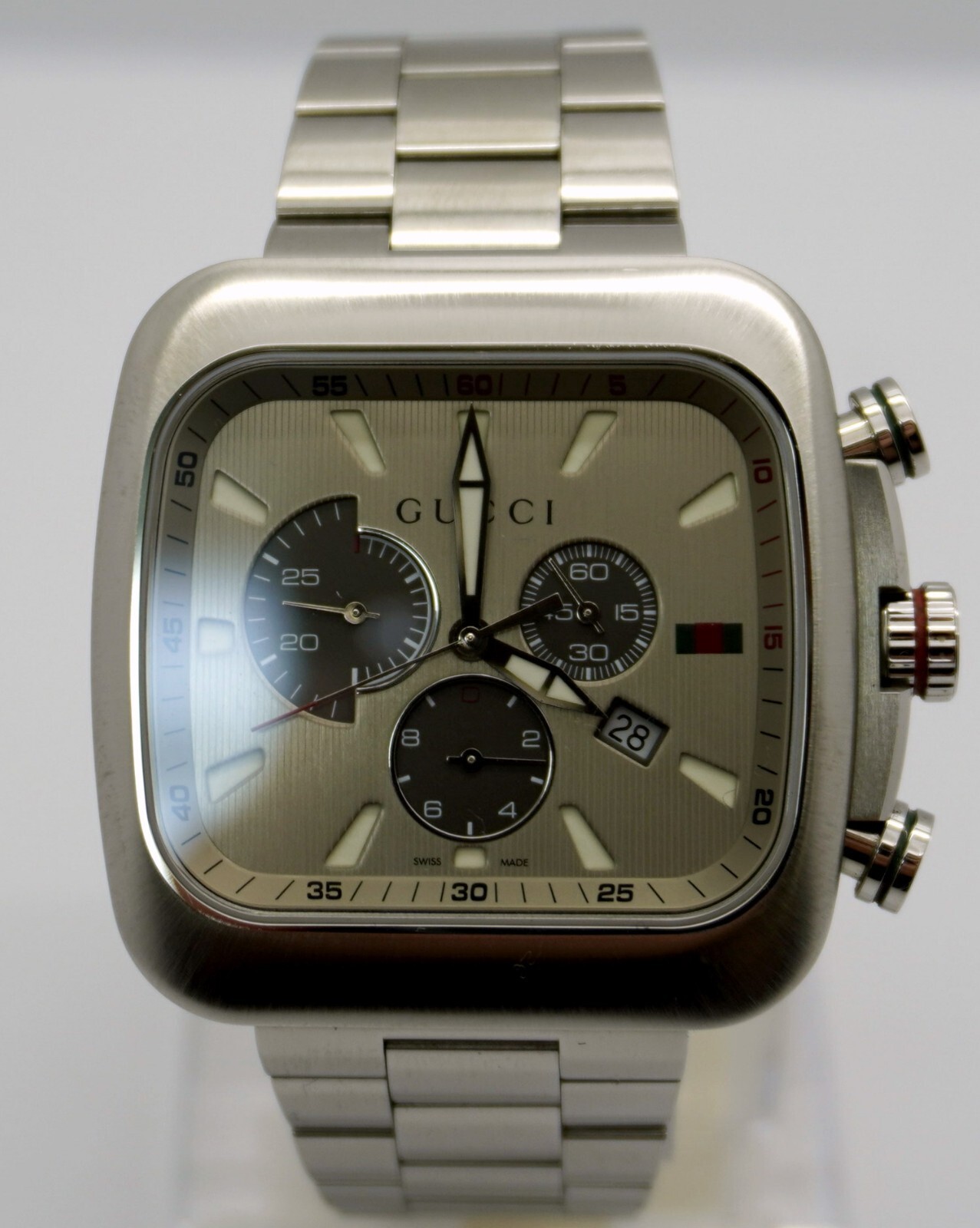 GUCCI Coupe 131.2 Chronograph Silver Square 50mm Quartz Mens Watch