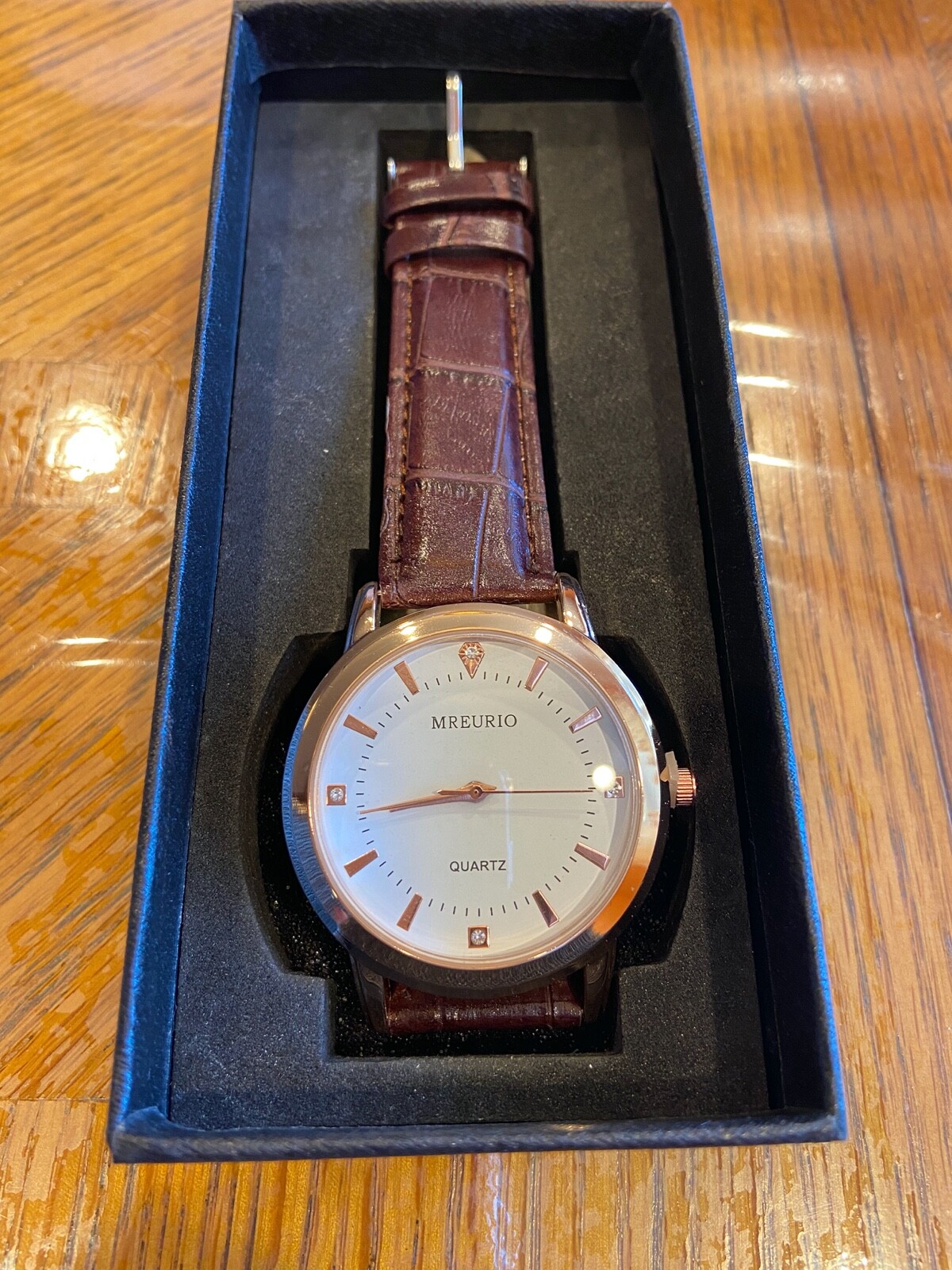Mreurio Quartz Rose Gold Genuine Leather Strap Stainless Steel Back Watch