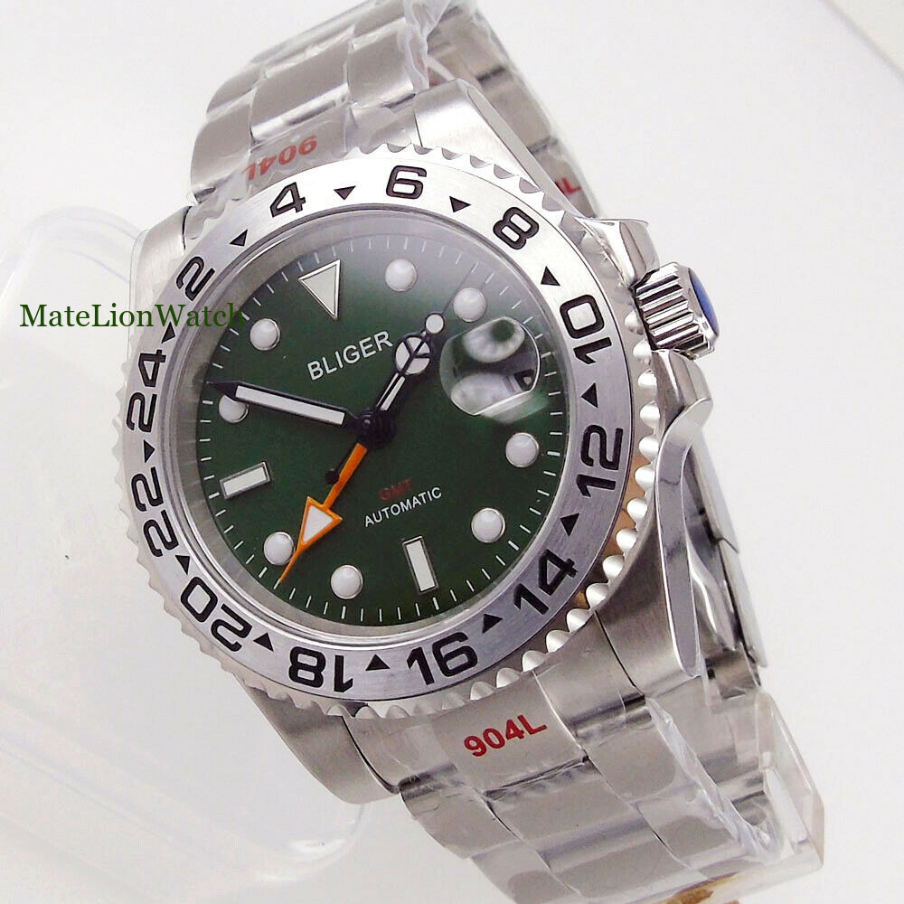 40mm Sapphire Automatic Men’s Watch GMT Date Oyster Band Green/White/Black Dial