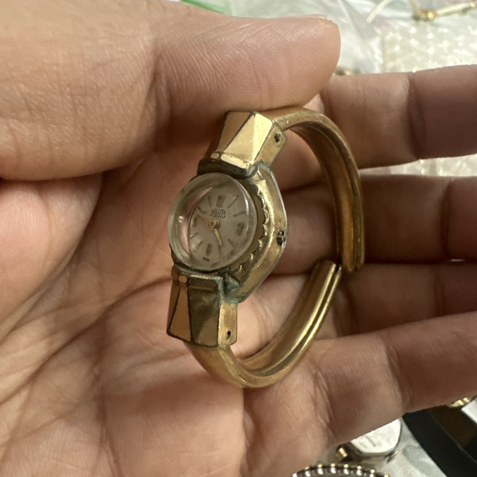 VTG Sellita 17 Jeweled Ladies Watch Wind-Up Cuff 10KT RGP & 10k GF CUFF – REPAIR
