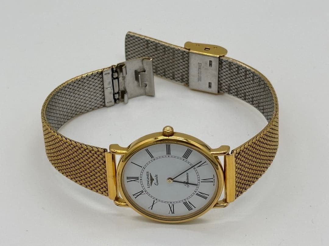 Longines Presence 150 7229 Gold Plated White Dial Quartz Men Watch Original Band