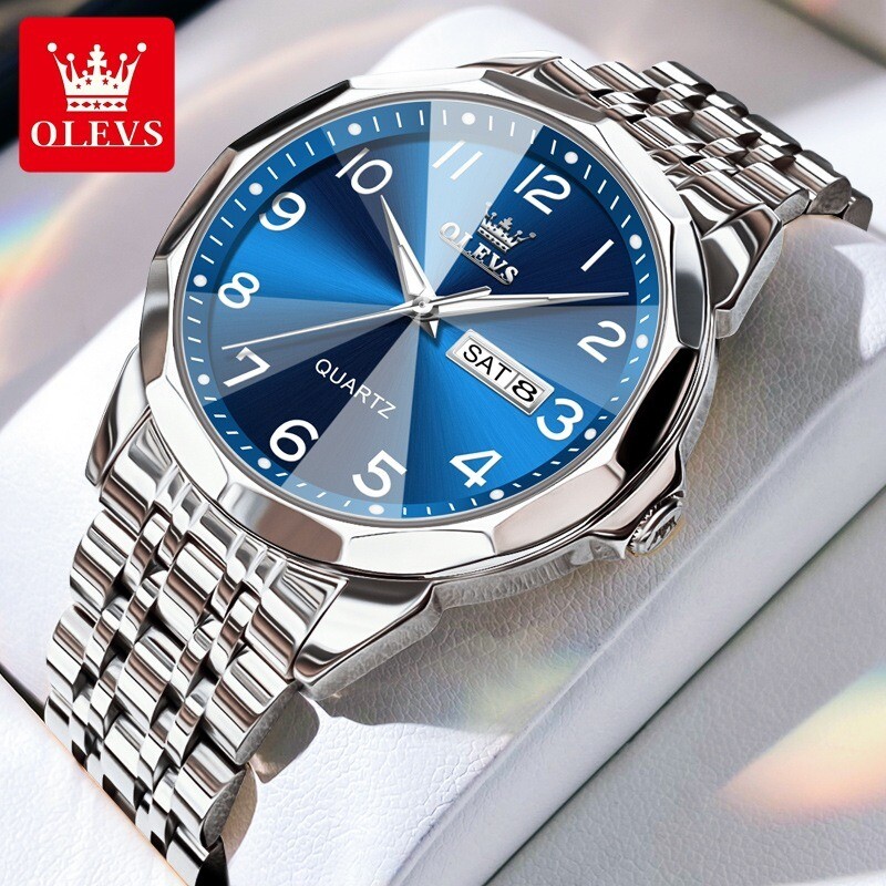 OLEVS Luxury Men’s Quartz Watch Business 3 Bar Luminous Stainless Steel Watch