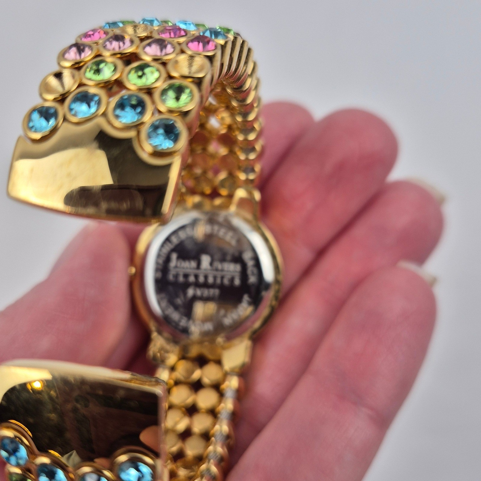 Joan Rivers Classics Gold Tone Rainbow Crystal Bangle Watch V377 Untested