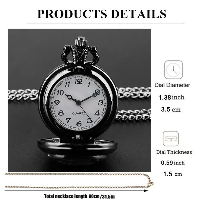 Mens Pocket Watch Retro Mechanical Black Steampunk Skeleton Chain Luxury Classic