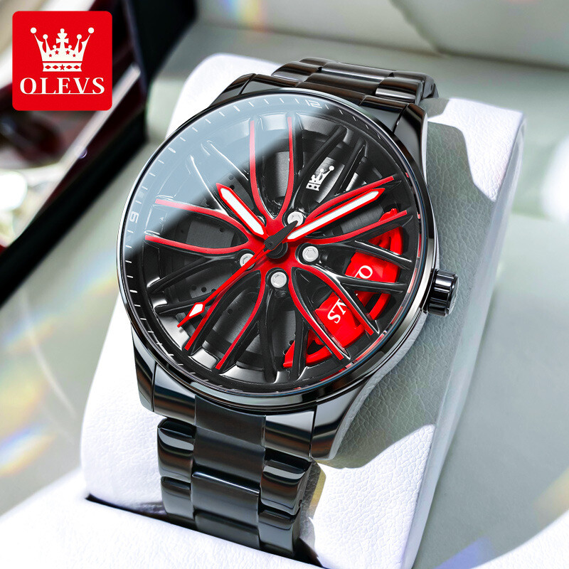 OLEVS Wheel Men’s Luxury Watch Waterproof Rotary Sport Car Rim Man Watch High