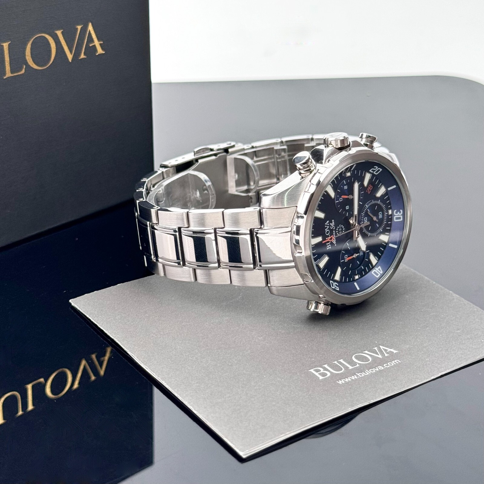 Bulova Marine Star Chronograph Blue Dial Stainless Steel Men’s Watch 43MM 96B256