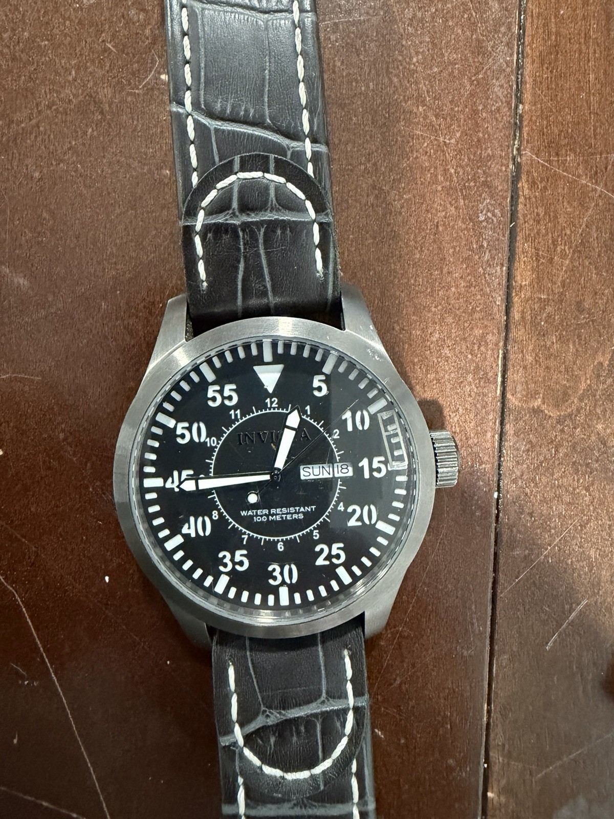 Invicta I-Force Mens Quartz Watch Black Dial Day Date 100m Leather Strap