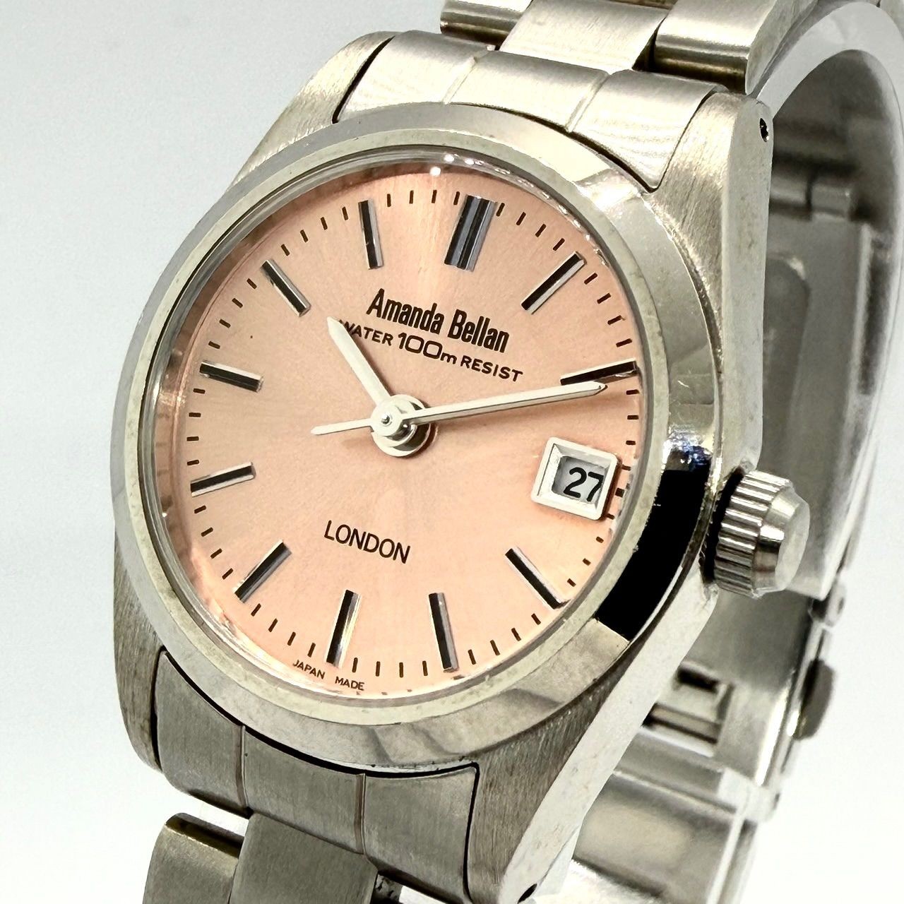 Working Excellent Condition Amanda Bellan London Solar Pink Dial Date Ladies Wat