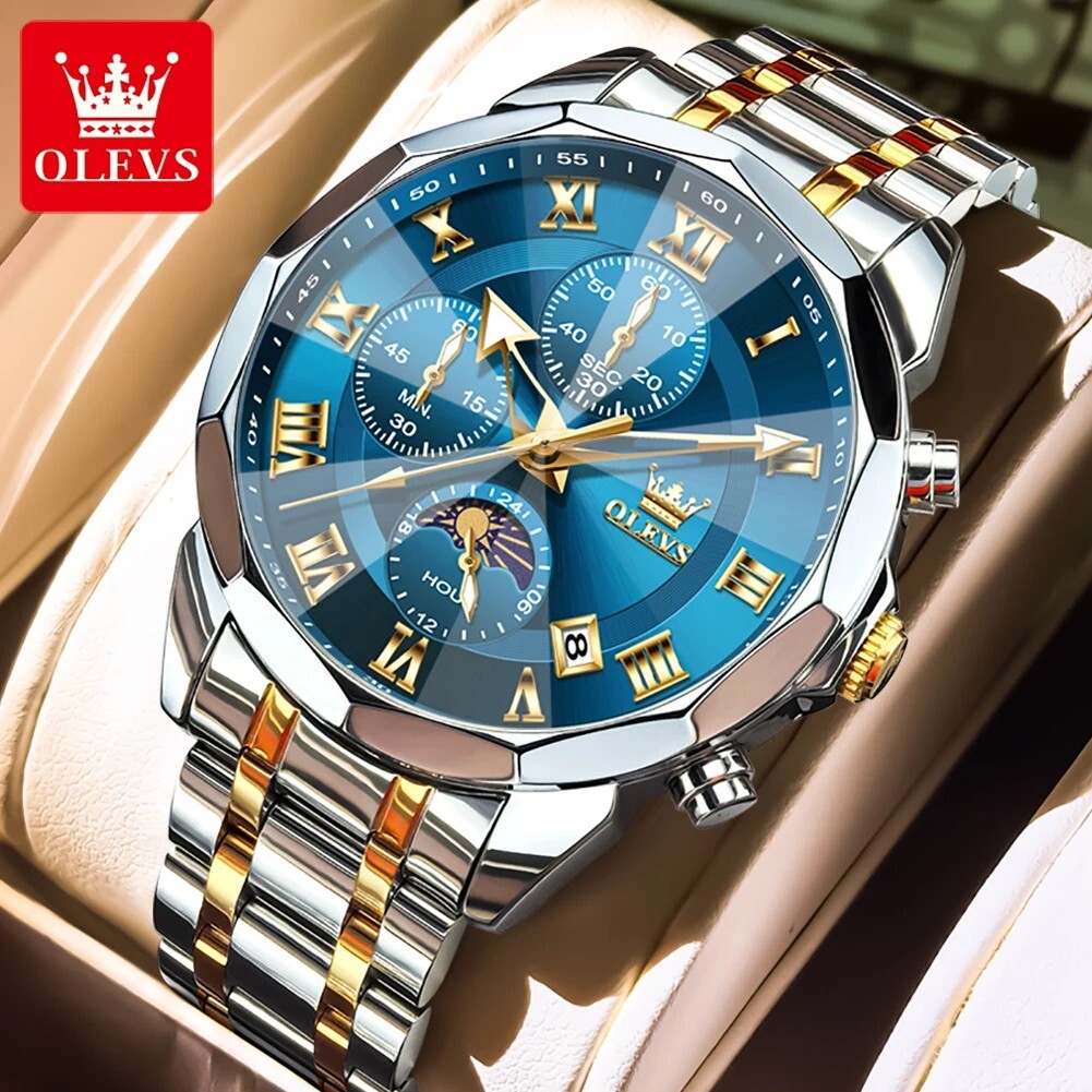 OLEVS Waterproof Watch Men’s Quartz Luminous Luxury Steel Stainless Men Strap