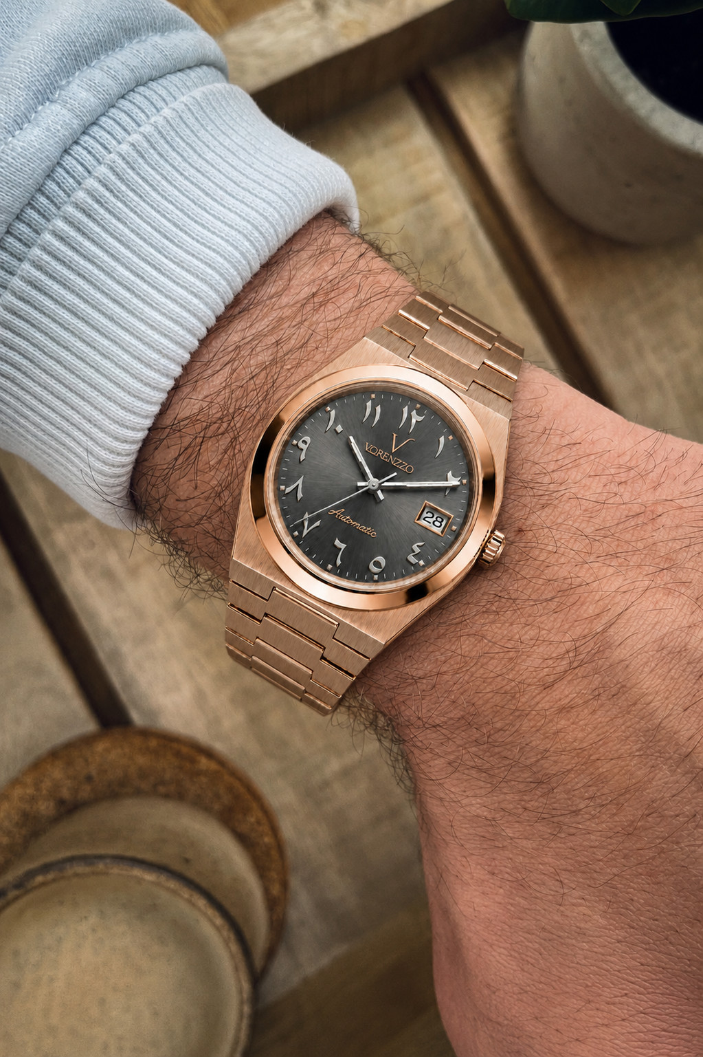 VORENZZO Rose Gold Automatic Watch NH35 Grey Dial Arabic Luxury Men’s 40mm