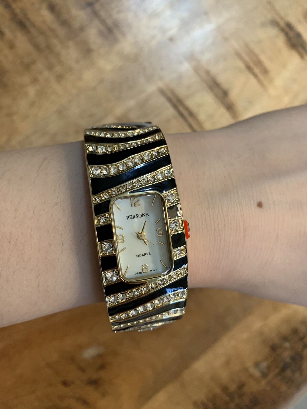 NEW Persona Gold/Black Rhinestone Closed Cuff Women’s Watch